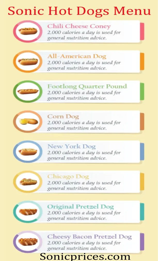 Sonic Hot Dogs Menu