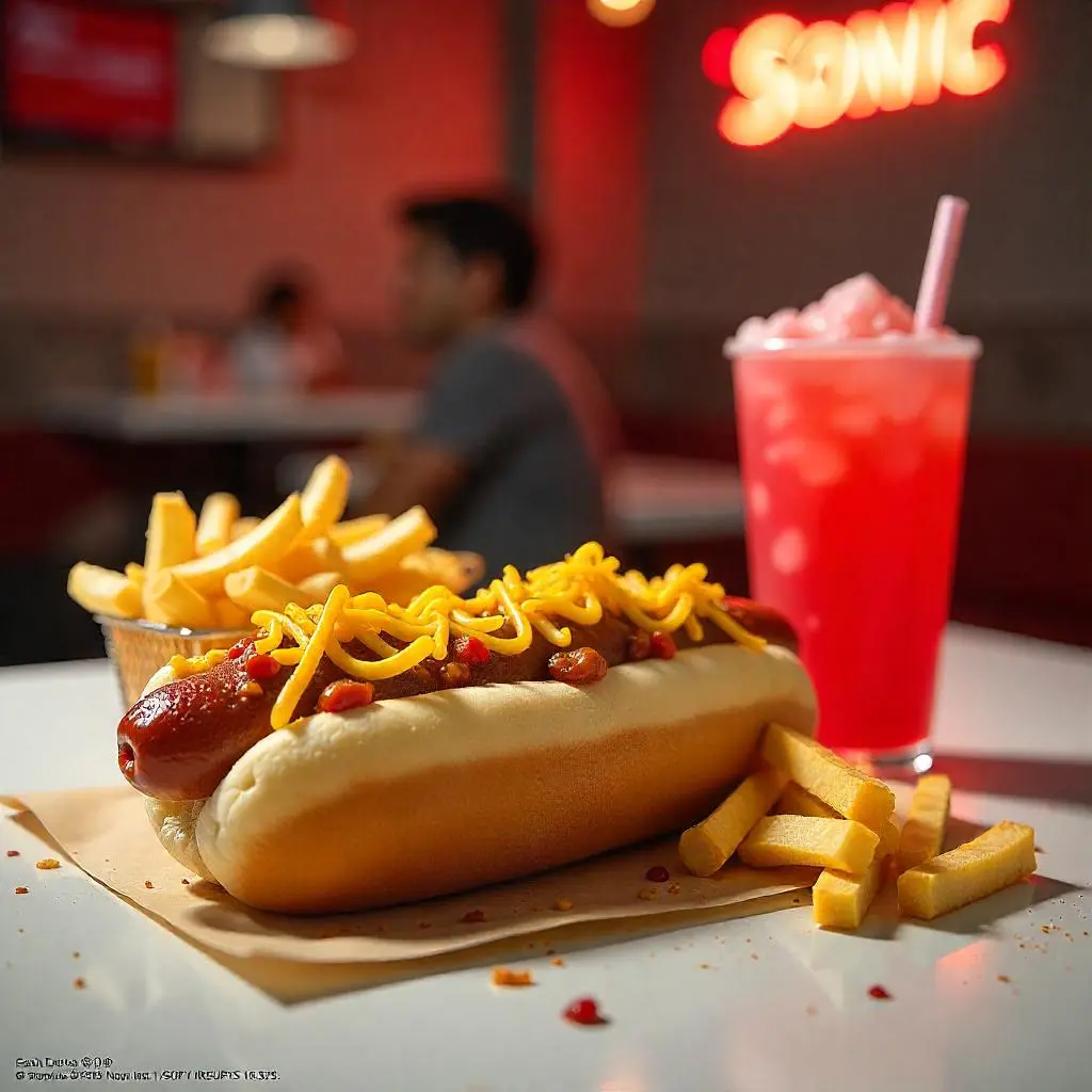 all american hot dog sonic | All-American Dog + fries + strawberry slush.
