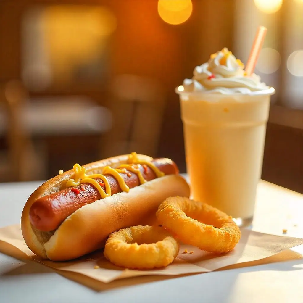 sonic drive in hot dogs | Corn Dog + onion rings + vanilla milkshake.