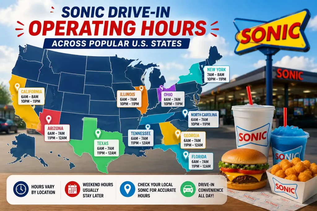 What Time Does Sonic Close? Complete Sonic Closing Hours Guide (2026) 3 Typical Sonic Drive-In operating hours across popular U.S. states - sonicprices
